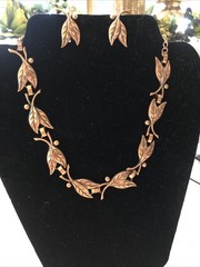 Unsigned Bell Trading Post copper leaf necklace and earring set MCM.