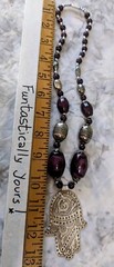 SILVER AMULET PENDANT NECKLACE VINTAGE STERLING Purple Silver color. Beadswith.