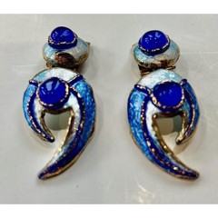 Andrée Bazot Paris Enamel Cuff Bracelet Earrings Blue Poured Glass Demi Parure
