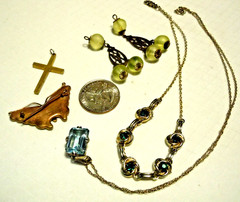 VTG Jewelry Lot :Cubic Zirconia- 925 CM, Victorian Prehnite , Tourmaline