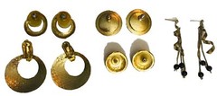 Lot of 5 Pairs of Vintage Estate Black & Gold Themed Pierced Earrings Variety