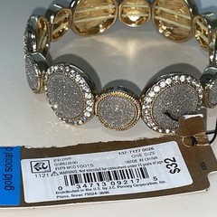 Monet Bracelet Rhinestone Clear Gold Tone Expandable Signed M With Stone NWT New