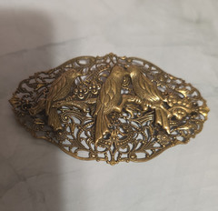 Gold Tone Oval Filigree Bird Brooch Pin, Metal, No Stone, Nature Theme
