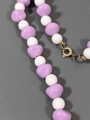 Vintage Purple White Lucite Beaded Necklace Lilac MCM 26 inches Lavendar
