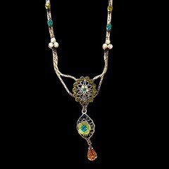 Ornate Victorian Inspired Necklace Floral Filigree Crystal Stones Vintage Fairy