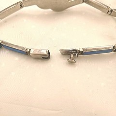 Vintage Mexico Inlayed Fire Opal Link Bracelet Box Clasp 7.75″ Sterling 925 OOAK
