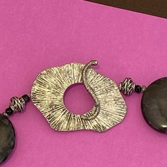 Vintage Beaded Necklace with Round Smoky Gray & Black Rhyolite Or Ocean Jasper