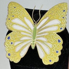 Yellow Green Blue White Goldtone Enameled Butterfly Brooch Pin