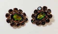 Vintage Juliana Heliotrope Watermelon Rhinestone Earrings Green Orange