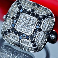 925 silver 7.40gr ring 0.65ct natural white & lab-grown black diamond sz 8.25