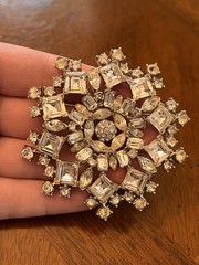 Vintage Bogoff Clear Rhinestone Snowflake Statement Brooch Silver Tone Signed!