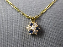 .10CT DIAMOND & AAA SAPPHIRE 14KT YELLOW GOLD FLOWER FUN FLOATING PENDANT #28238