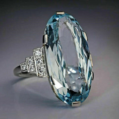 Lab-Created Aquamarine 5.50Ct Oval Cut Engagement Her Ring 14K White Gold Plated