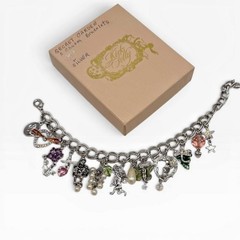 Kirks Folly Secret Garden Charm Bracelet Fairies Moon Bee Silver Tone Box