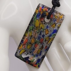 Art Glass Pendant Necklace Vibrant Cobalt Foil Silver Dust Mosaic Style Dichroic
