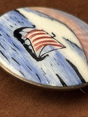 Vintage Norway 925 Sterling Ivar T. Holth Enamel Viking Ship Brooch 1940s