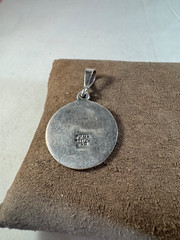 Vintage 950 Silver and black Elephant Round Pendant Marked TV-102