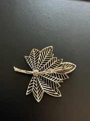 Vintage Signed Amerique Leaf Brooch Emerald Green Channel Set Stones