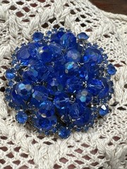 HUGE Vtg Unsigned Juliana D&E Sapphire Blue Rhinestone Brooch Earrings Set 2.3″