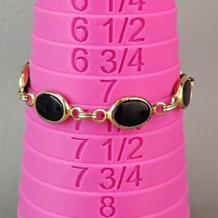 Vintage Glass Bracelet Black Oval Gold Tone Linked Safety Chain 7″