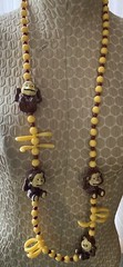 Vintage Plastic Monkey and Bananas Yellow Bead Necklace No Clasp Fun Funky 40″