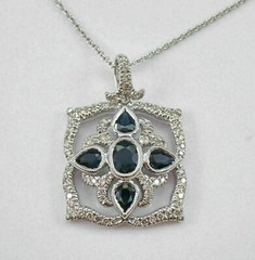 1Ct Oval & Pear Lab Created Sapphire Bezel Vintage Pendant 14K White Gold Plated