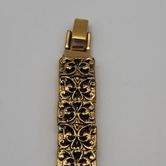 Vintage Gold Tone Filagree Link Open Work Slide Over Woven 7″ Mesh Bracelet Gift