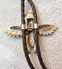 KACHINA THUNDERBIRD DANCER-WARRIOR Figural BOLO TIE NECKLACE Vintage