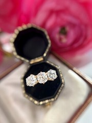 2.50 ctw Antique Old Mine Cut Diamond Three Stone Engagement Wedding Ring