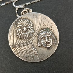 Theater Mask Silver Pendant Necklace Drama Comedy Art Vintage Masks Dramatic