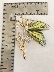 Elegant Fairy Brooch Pin – Rhinestone Gold Tone with Iridescent Purple Wings