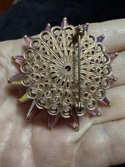Vintage Pink Aurora Borealis Starburst Brooch Pin Faceted Beads + Clip Earrings