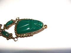 Vintage Mexico Sterling Silver Green Onyx Aztec Warrior Face 17″ Necklace 51.8g
