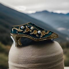 Signed JJI Shoe Pin Gold Tone Green Faux Pearls