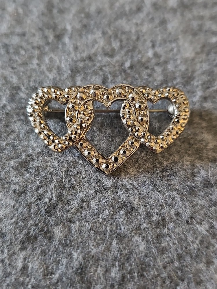 3 Interlocking Heart Pin/ Brooch. Silver Tone. Mother’s Day, Birthday Gift