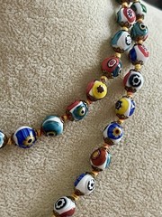 Vintage Venetian Murano Millefiori Art Glass Bead 29” Necklace Gold Silk Knots
