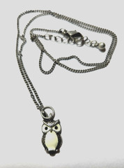 Small Vintage Sterling Silver, Enamel and Black Gem Owl Necklace Pendant