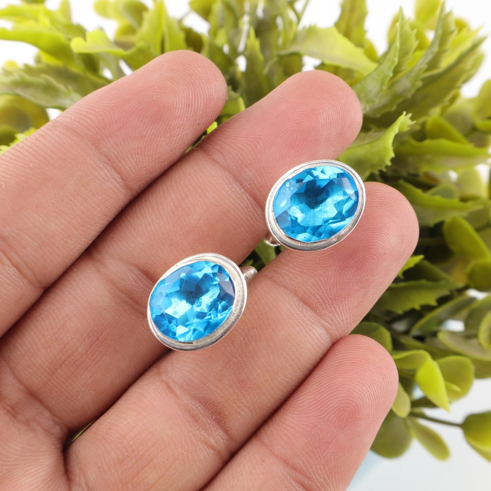 Sterling Silver December Swiss Blue Topaz Stone Party Wear Cufflinks Jewelry