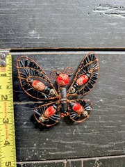 Vintage Artisan Wire-Wrapped Butterfly Brooch Colorful Costume Jewelry Boho Chic