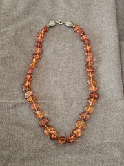 Cognac Amber Nugget Bead Necklace 25″ Long