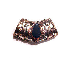 Vintage India Copper and Metal Soldered Curved Pendant Green Stone
