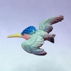 Vintage Carved Hummingbird Brooch Marked Japan Pastel Resin Figural Bird Pin