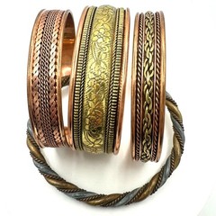 Bundle lot 4 vintage tri tone copper brass nickel cuff adjustable bracelets