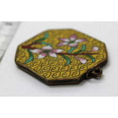 Vintage Cloisonné Enamel Floral Pendant Yellow Octagon Asian Charm