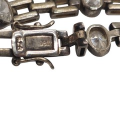 DBJ 925 Sterling Silver Bracelet 6.75in Clear Gem Stations 14.74g Vintage Retro