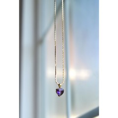 Vintage 14K Italian Solid Gold Amethyst Heart Necklace, Long 24.5″ Heirloom