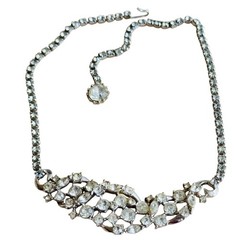 Necklace VTG Jeweled Austrian Crystal Rhinestone floral Bridal 60s Sparkly 16″