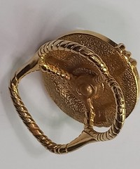 Vtg 1970s 1980s Scarf Slide Ring Gold Tone Large Pearl Cabochon Rhinestone Chunk
