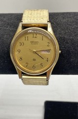 Vintage Seiko 5H23-7879 Gold Tone Quartz Watch Day Date Expansion Band 34mm