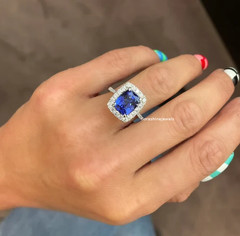 925 Silver Cushion Cut Blue 3.19CT Tanzanite & Lab-Created 0.80CT Diamonds Ring